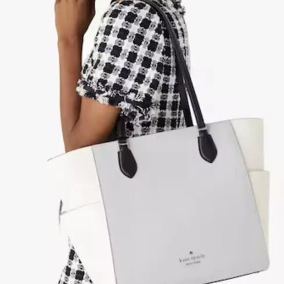 Nwot Kate Spade Madison Gray & White Laptop Tote Bag XL m - Picture 3 of 10